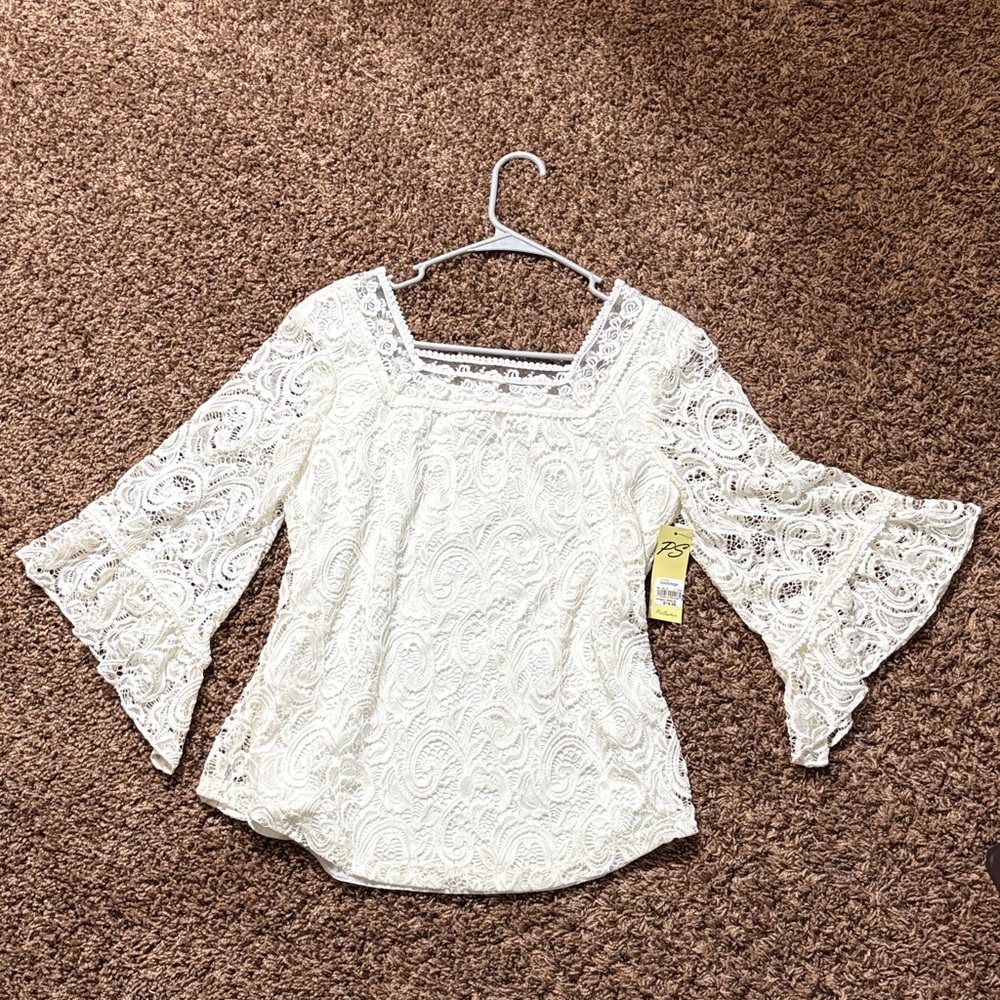 Perseption Cream Lace Blouse with Bell Sleeves
